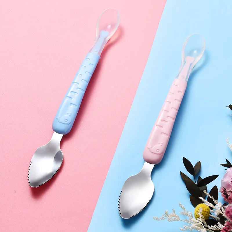 Colher De Silicone Bebe Alimentação Raspar Frutas Criança